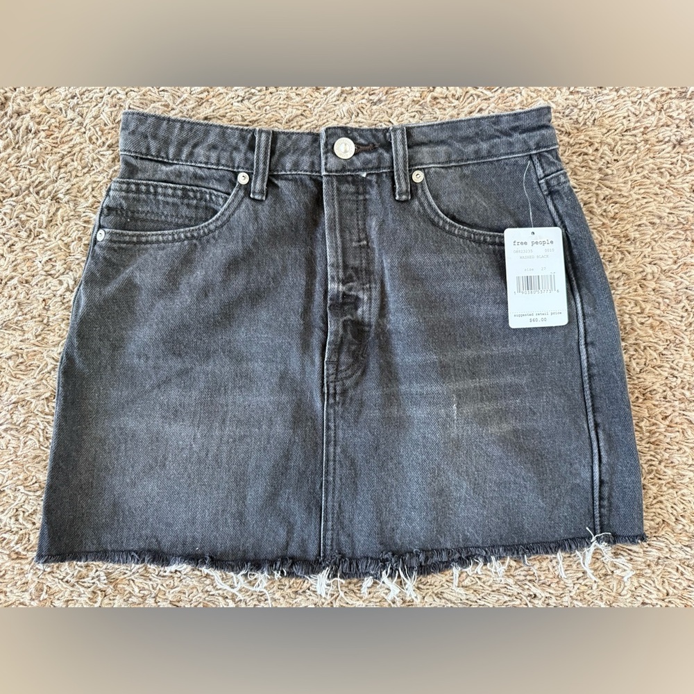 Free People denim jeans mini skirt size 27 BRAND NEW with tag color washed black